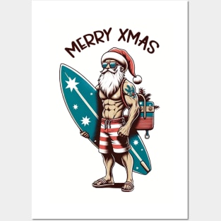 Surfer Santa Claus, Christmas Posters and Art